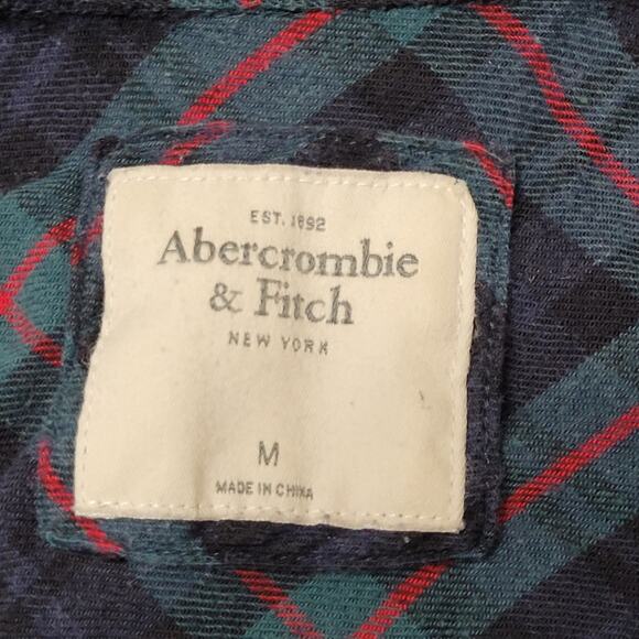 Abercrombie & Fitch Womens Green Blue Plaid Flannel Shirt M Cotton Viscose Blend - Picture 5 of 9